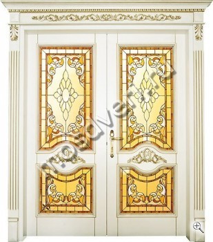 Эксклюзивная двустворчатая дверь с отделкой массивом и витражами - купить от производителя Мосдвери Эксклюзивная двустворчатая дверь с отделкой массивом и витражами