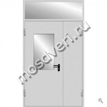 Противопожарная полуторная остекленная дверь EI-30 с фрамугой - купить от производителя Мосдвери Противопожарная полуторная остекленная дверь EI-30 с фрамугой