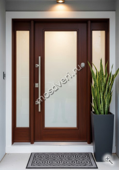 Современная входная дверь со стеклом коричневая - купить от производителя Мосдвери Современная входная дверь со стеклом коричневая